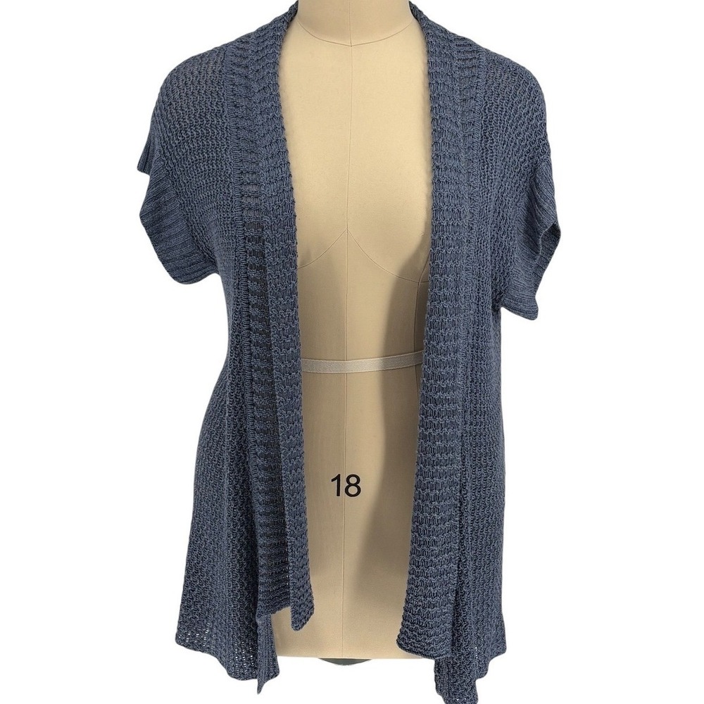 Coldwater Creek Cardigan Sweater Blue Open Front Linen Blend Crochet XL(18)